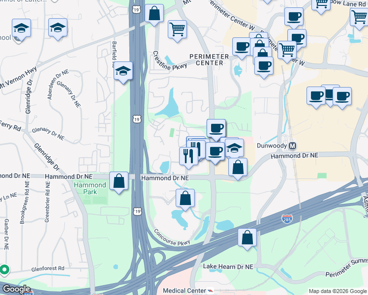 map of restaurants, bars, coffee shops, grocery stores, and more near 904 Garden Court in Atlanta