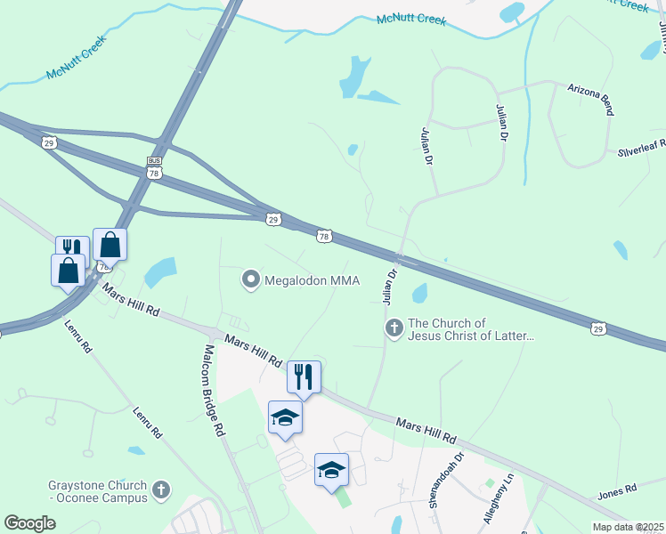 map of restaurants, bars, coffee shops, grocery stores, and more near 1161 Bell Road in Watkinsville