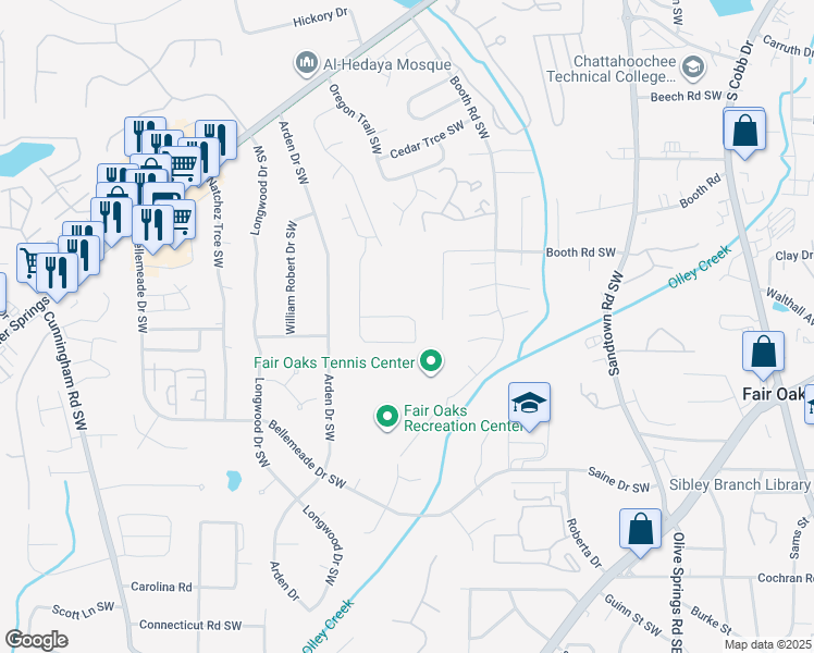 map of restaurants, bars, coffee shops, grocery stores, and more near 1289 Brandl Drive Southwest in Marietta