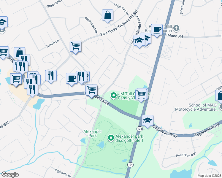 map of restaurants, bars, coffee shops, grocery stores, and more near 676 Old Snellville Highway in Lawrenceville