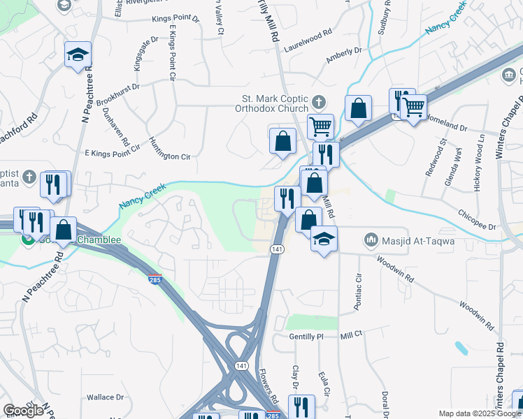 map of restaurants, bars, coffee shops, grocery stores, and more near 2482 Van Fleet Circle in Atlanta