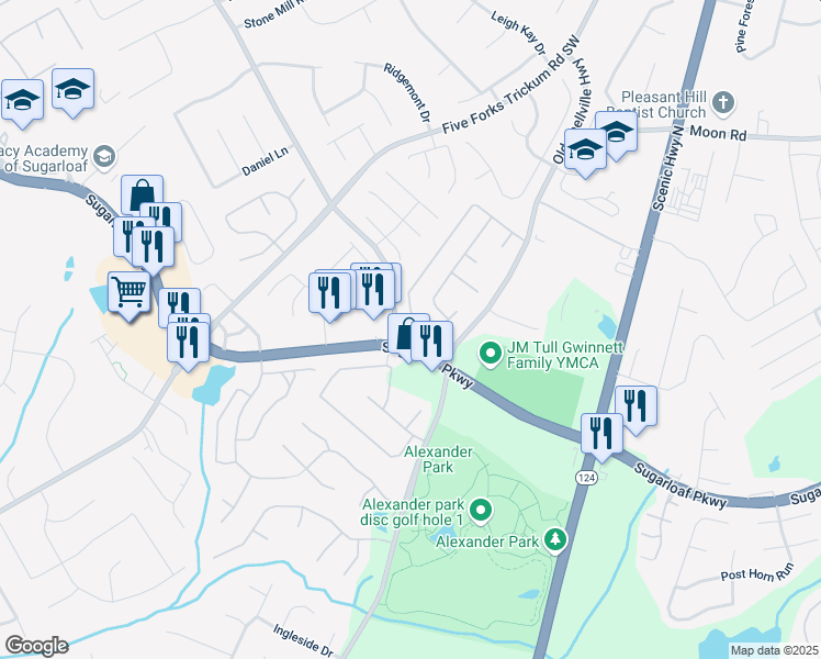 map of restaurants, bars, coffee shops, grocery stores, and more near 3597 Drayton Manor Run in Lawrenceville