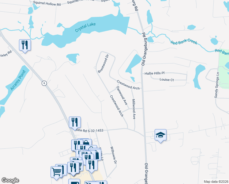 map of restaurants, bars, coffee shops, grocery stores, and more near 105 Woodberry Drive in Lexington
