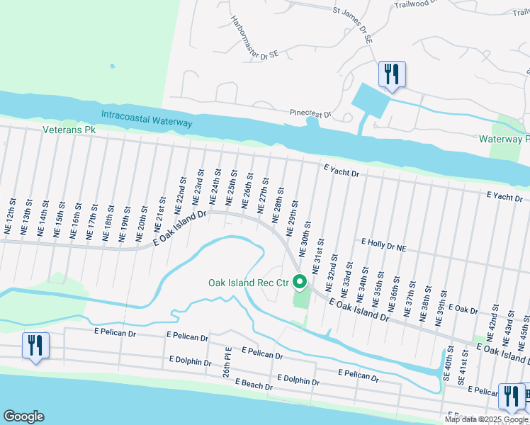 map of restaurants, bars, coffee shops, grocery stores, and more near 102 NE 27th St in Oak Island