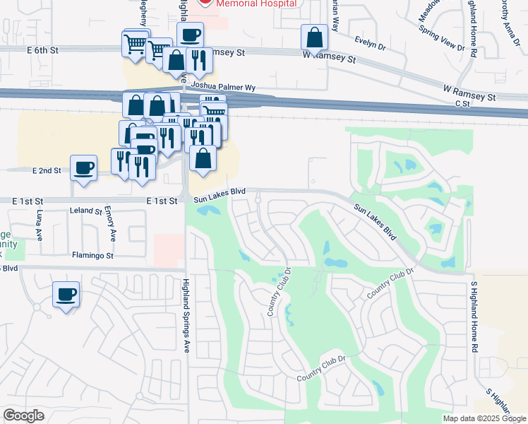 map of restaurants, bars, coffee shops, grocery stores, and more near 489 Indian Wells Road in Banning