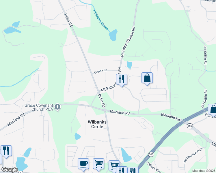 map of restaurants, bars, coffee shops, grocery stores, and more near 225 Mount Tabor Church Road in Dallas