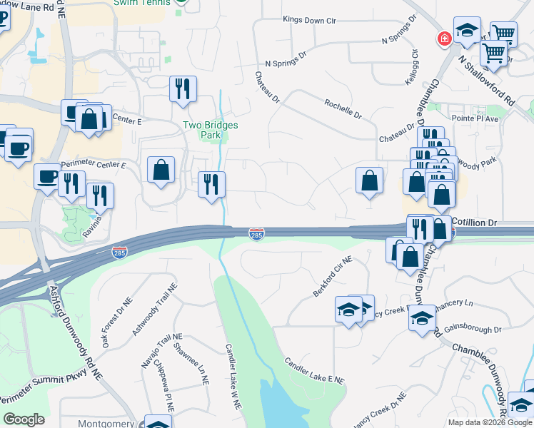 map of restaurants, bars, coffee shops, grocery stores, and more near 4292 Georgetown Court in Dunwoody