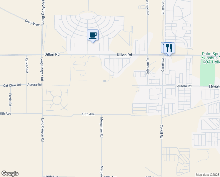 map of restaurants, bars, coffee shops, grocery stores, and more near 18th Avenue in Desert Hot Springs
