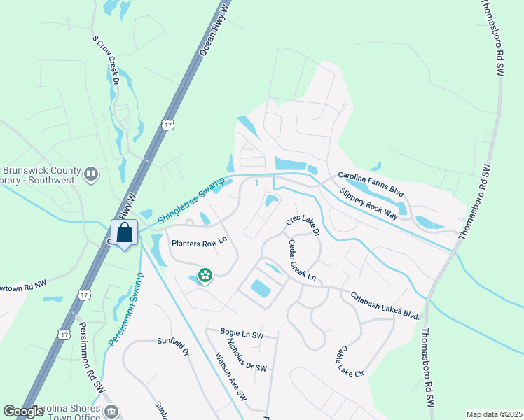 map of restaurants, bars, coffee shops, grocery stores, and more near 23 Field Planters Circle in Calabash