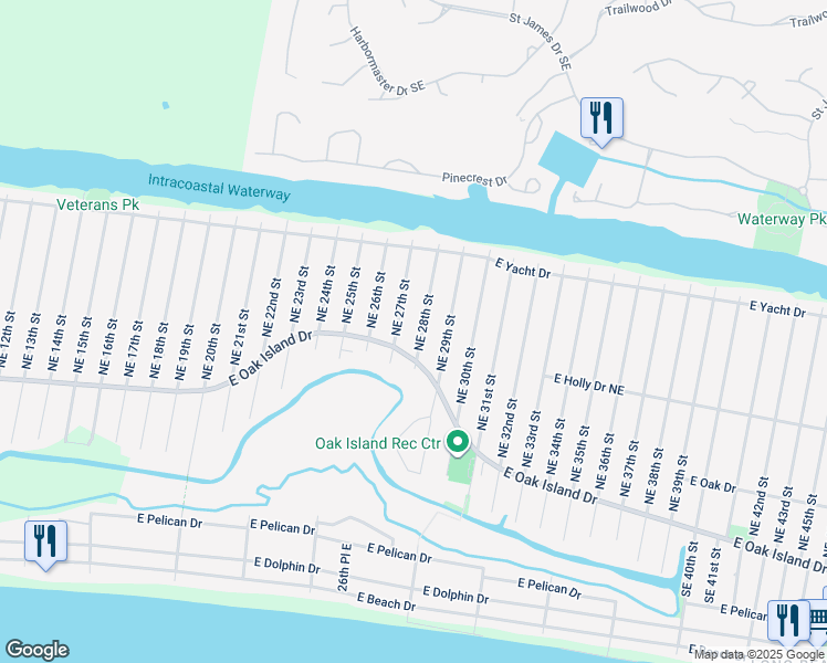 map of restaurants, bars, coffee shops, grocery stores, and more near 102 Northeast 27th Street in Oak Island