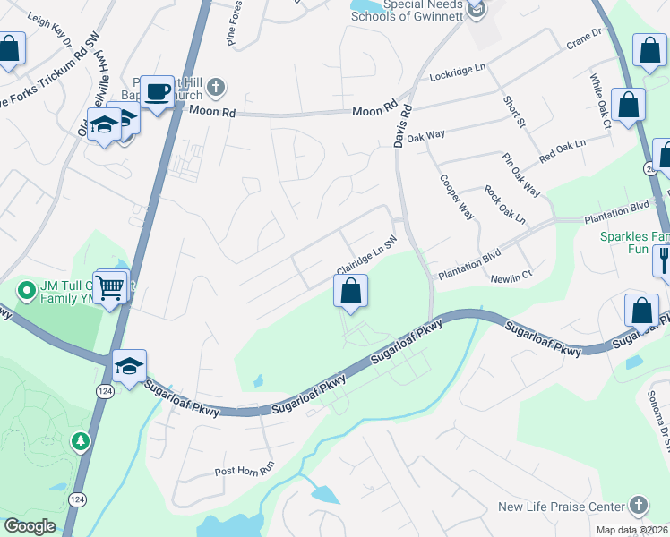 map of restaurants, bars, coffee shops, grocery stores, and more near 350 Clairidge Lane Southwest in Lawrenceville