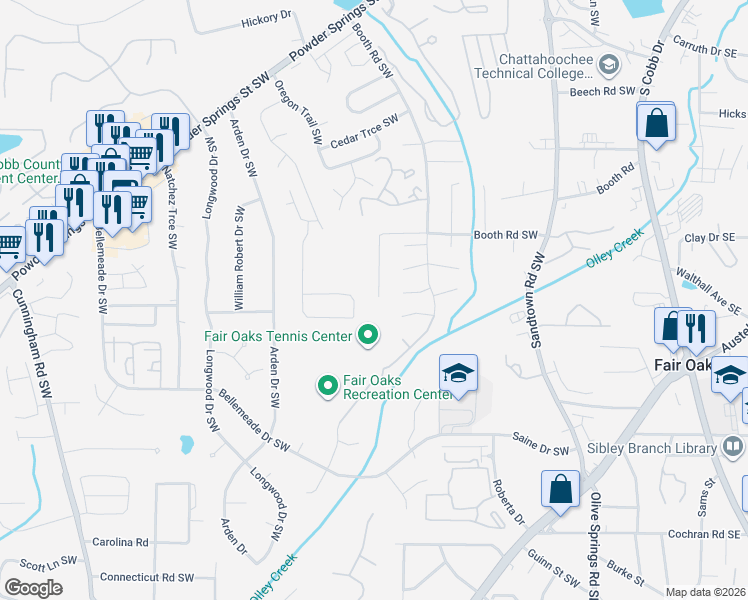 map of restaurants, bars, coffee shops, grocery stores, and more near 1285 Scripps Court Southwest in Marietta