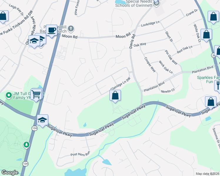 map of restaurants, bars, coffee shops, grocery stores, and more near 350 Clairidge Lane Southwest in Lawrenceville