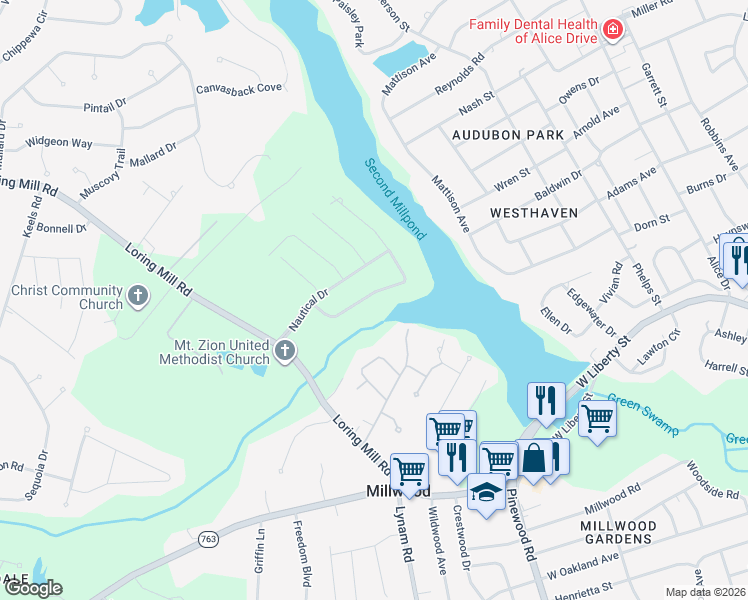 map of restaurants, bars, coffee shops, grocery stores, and more near 2195 Watersong Run in Sumter
