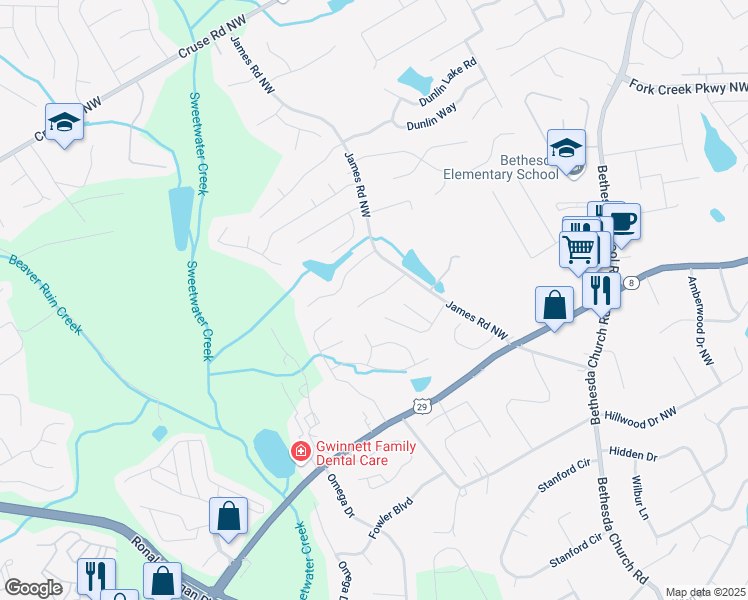 map of restaurants, bars, coffee shops, grocery stores, and more near 3066 Zodiac Court in Gwinnett County