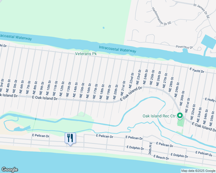 map of restaurants, bars, coffee shops, grocery stores, and more near 119 Northeast 19th Street in Oak Island