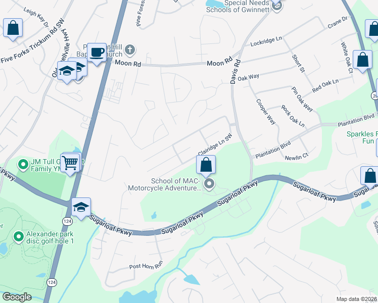 map of restaurants, bars, coffee shops, grocery stores, and more near 698 Clairidge Elm Trail Southwest in Lawrenceville