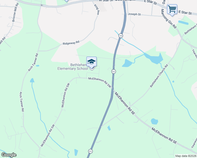 map of restaurants, bars, coffee shops, grocery stores, and more near 300 McElhannon Road Southwest in Bethlehem