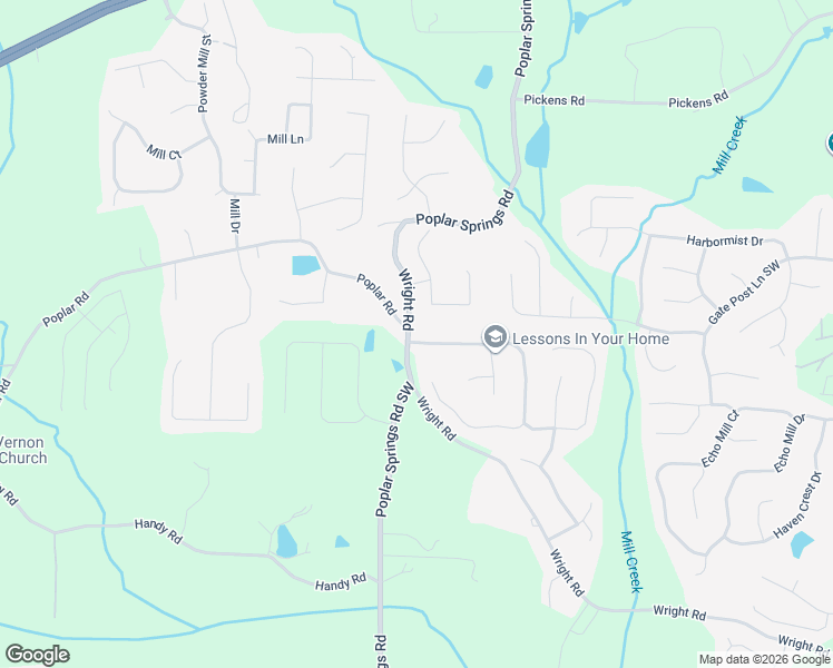 map of restaurants, bars, coffee shops, grocery stores, and more near 5596 Cathers Creek Drive in Hiram