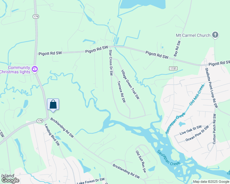 map of restaurants, bars, coffee shops, grocery stores, and more near 1684 Star Cross Drive Southwest in Shallotte