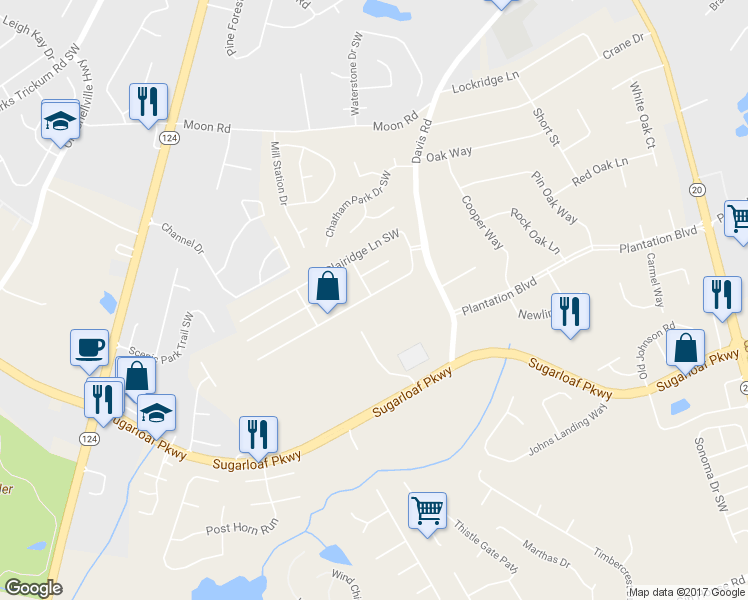 map of restaurants, bars, coffee shops, grocery stores, and more near 435 Clairidge Lane Southwest in Lawrenceville