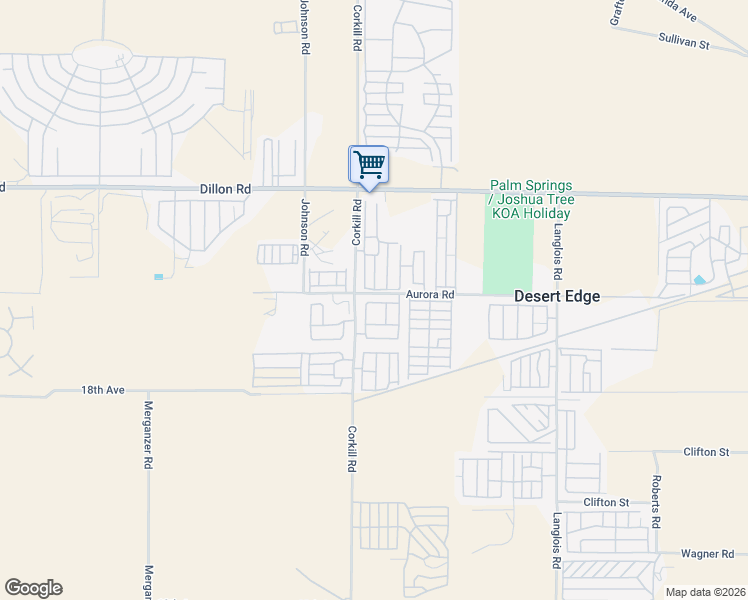 map of restaurants, bars, coffee shops, grocery stores, and more near 17640 Corkill Road in Desert Hot Springs