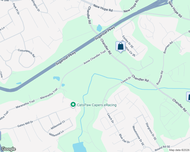 map of restaurants, bars, coffee shops, grocery stores, and more near 100 Annie Chandler Trail in Lawrenceville