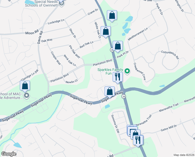 map of restaurants, bars, coffee shops, grocery stores, and more near 429 Strickland Court in Lawrenceville
