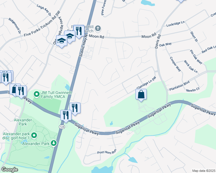 map of restaurants, bars, coffee shops, grocery stores, and more near 891 Channel Drive in Lawrenceville