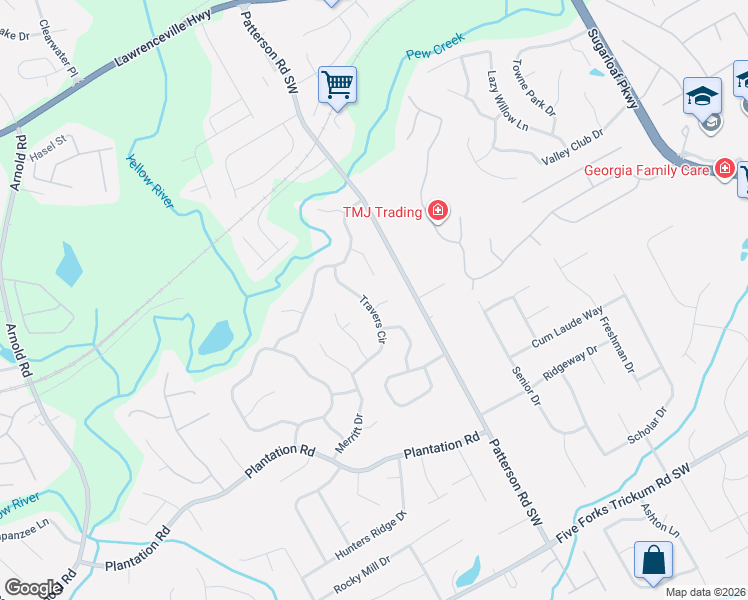 map of restaurants, bars, coffee shops, grocery stores, and more near 1880 Travers Circle in Lawrenceville