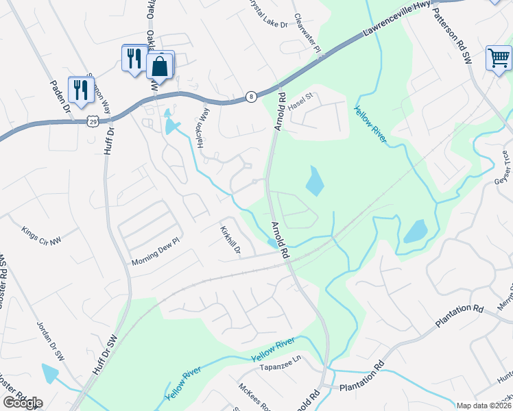 map of restaurants, bars, coffee shops, grocery stores, and more near 39 Arnold Road in Lawrenceville