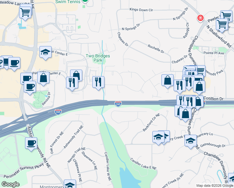 map of restaurants, bars, coffee shops, grocery stores, and more near 4292 Georgetown Court in Dunwoody