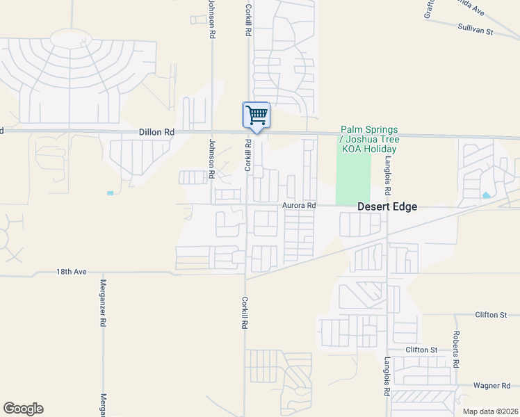 map of restaurants, bars, coffee shops, grocery stores, and more near 17640 Corkill Road in Desert Hot Springs