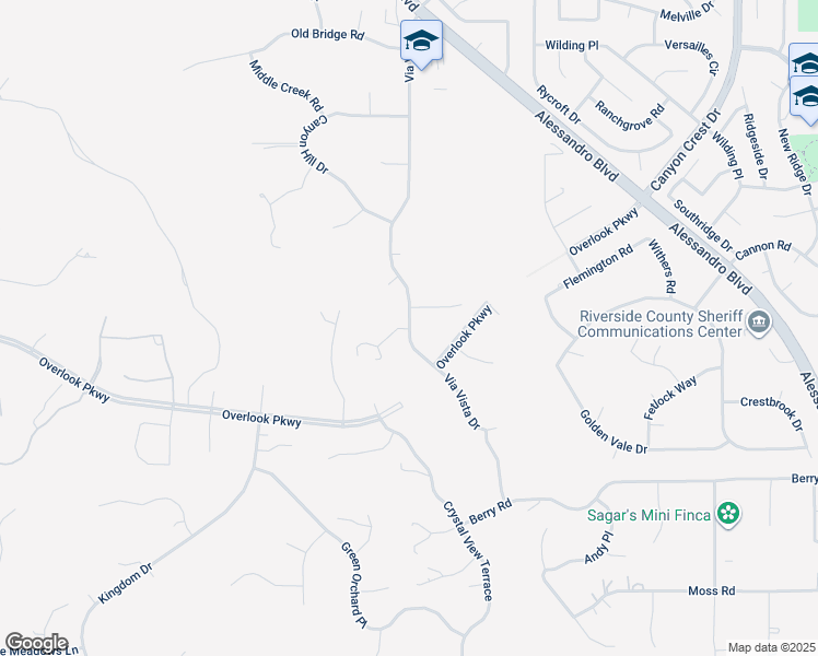 map of restaurants, bars, coffee shops, grocery stores, and more near Crystal Ridge Court in Riverside