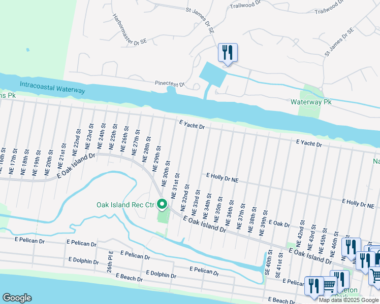 map of restaurants, bars, coffee shops, grocery stores, and more near 153 Northeast 32nd Street in Oak Island