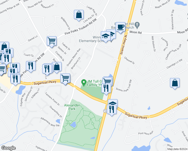 map of restaurants, bars, coffee shops, grocery stores, and more near 752 Still Lake Drive Southwest in Lawrenceville