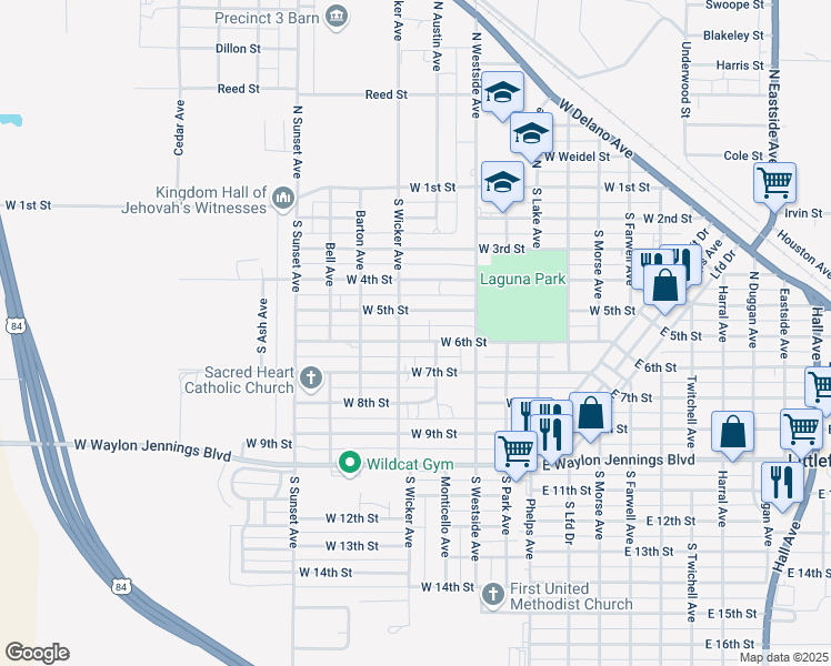 map of restaurants, bars, coffee shops, grocery stores, and more near 1010 West 6th Street in Littlefield