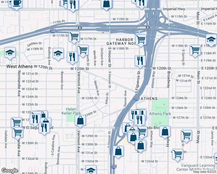 map of restaurants, bars, coffee shops, grocery stores, and more near 12237 Arbor Place in Los Angeles