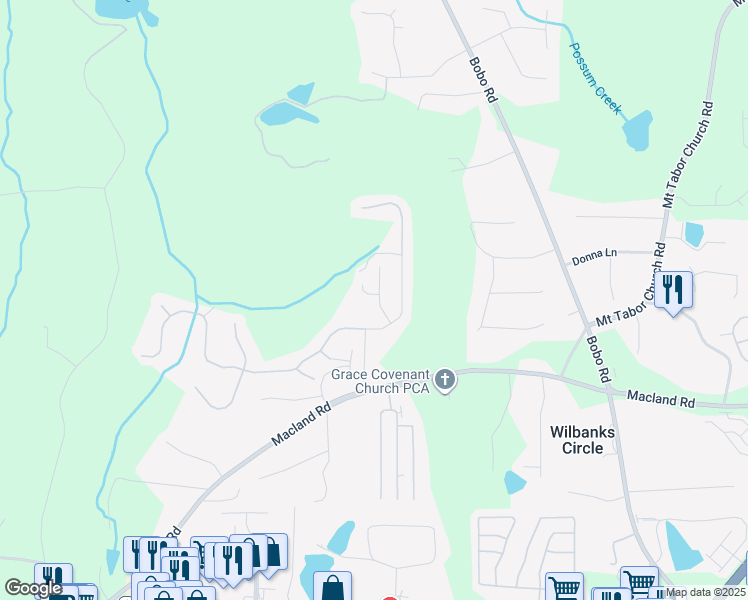 map of restaurants, bars, coffee shops, grocery stores, and more near 39 Donegal Way in Dallas