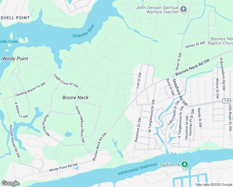 map of restaurants, bars, coffee shops, grocery stores, and more near 3199 Hollering Point Road Southwest in Brunswick County