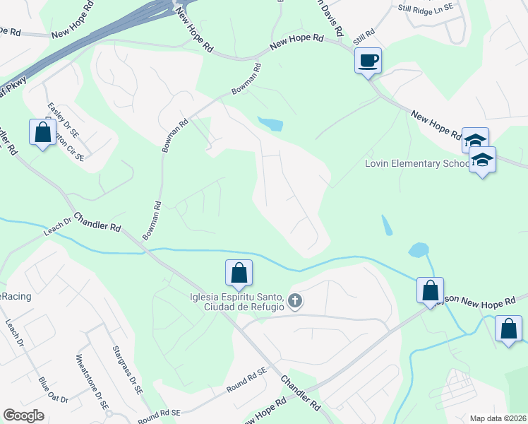 map of restaurants, bars, coffee shops, grocery stores, and more near 1615 Watson Ridge Trail Southeast in Lawrenceville