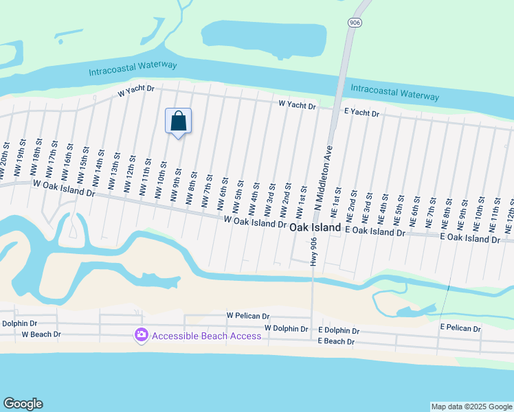 map of restaurants, bars, coffee shops, grocery stores, and more near 106 Northwest 4th Street in Oak Island