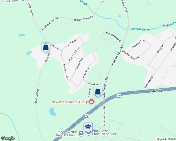 map of restaurants, bars, coffee shops, grocery stores, and more near 1091 Ruby Way in Bogart