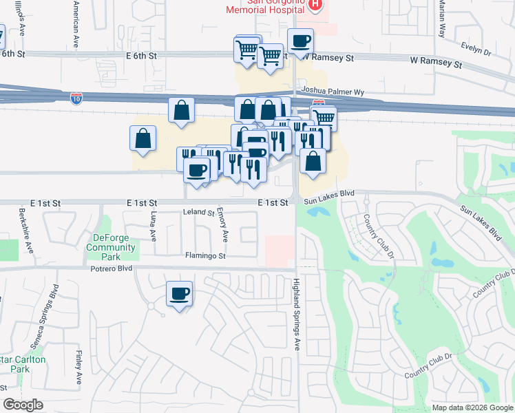 map of restaurants, bars, coffee shops, grocery stores, and more near 22 Cold Spring Avenue in Beaumont