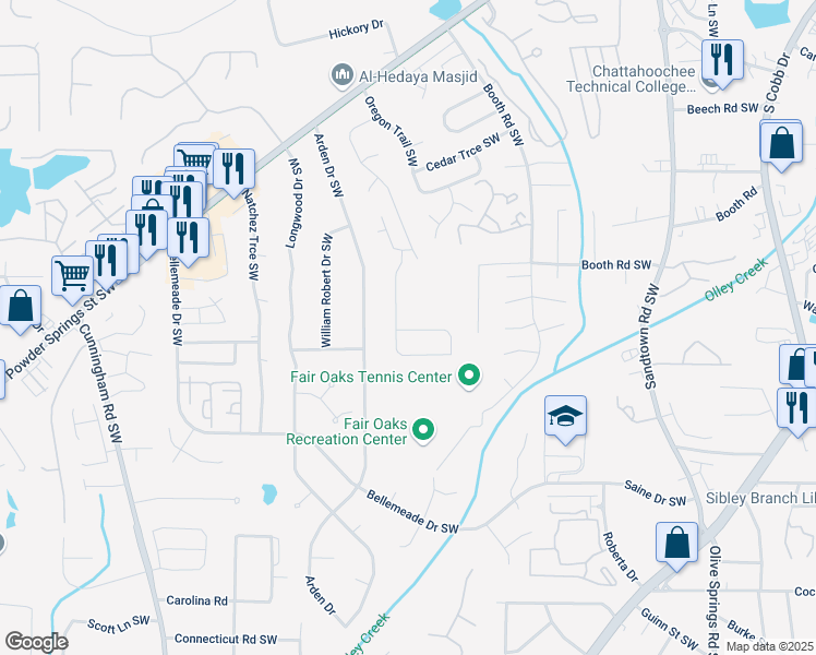 map of restaurants, bars, coffee shops, grocery stores, and more near 1284 Brandl Drive in Marietta