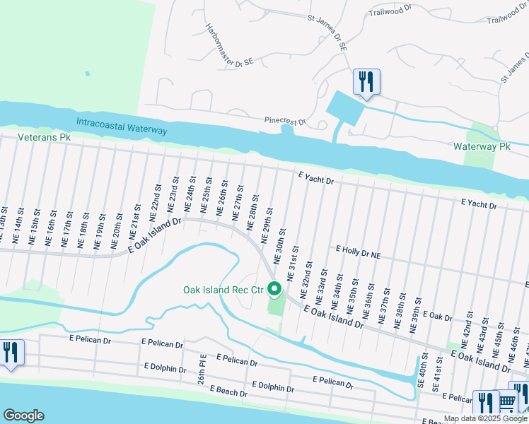 map of restaurants, bars, coffee shops, grocery stores, and more near 115 Northeast 29th Street in Oak Island