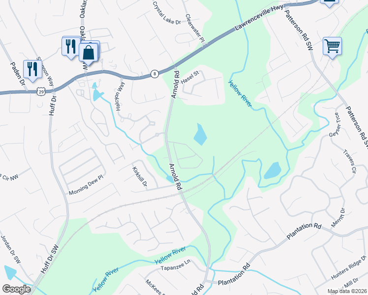 map of restaurants, bars, coffee shops, grocery stores, and more near 466 Laurelton Circle in Lawrenceville