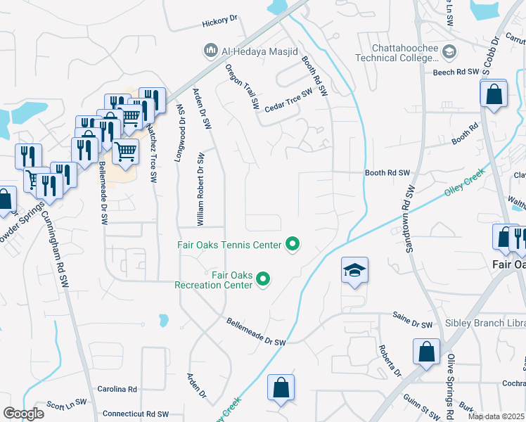 map of restaurants, bars, coffee shops, grocery stores, and more near 1312 Brandl Drive in Marietta