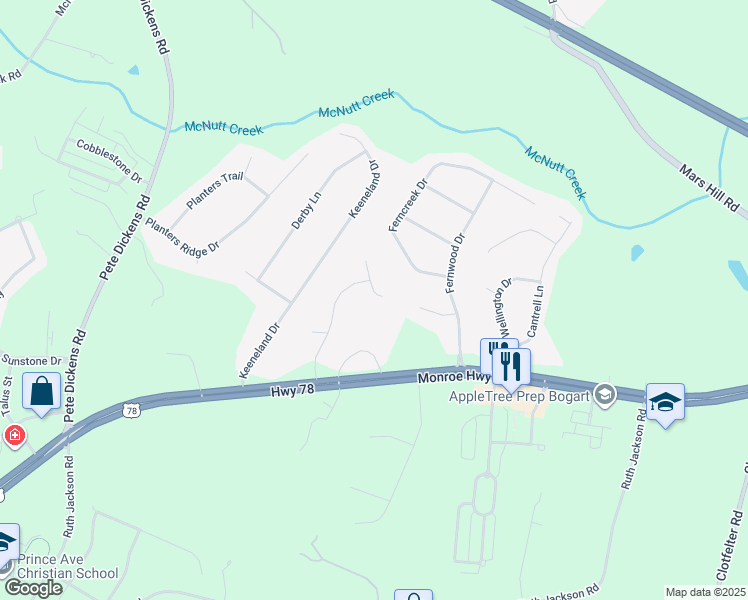 map of restaurants, bars, coffee shops, grocery stores, and more near 1072 Canter Bend in Watkinsville