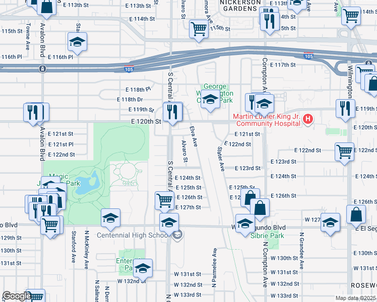 map of restaurants, bars, coffee shops, grocery stores, and more near 12202 Alvaro Street in Los Angeles